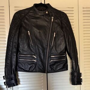 Source Unknown Black Leather Biker Jacket 100% Sheep Leather